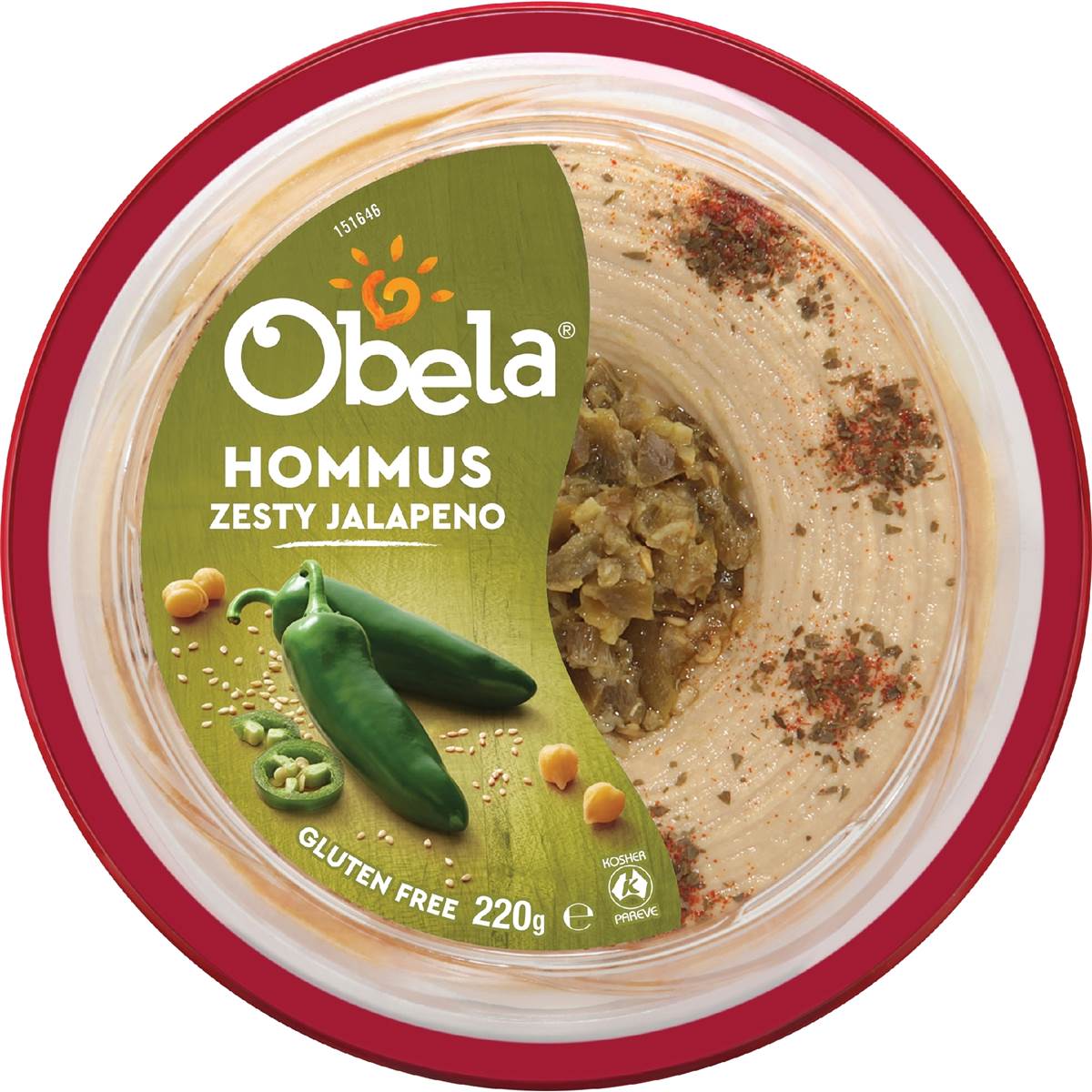Obela Hommus Dip With Zesty Jalapenos 220g