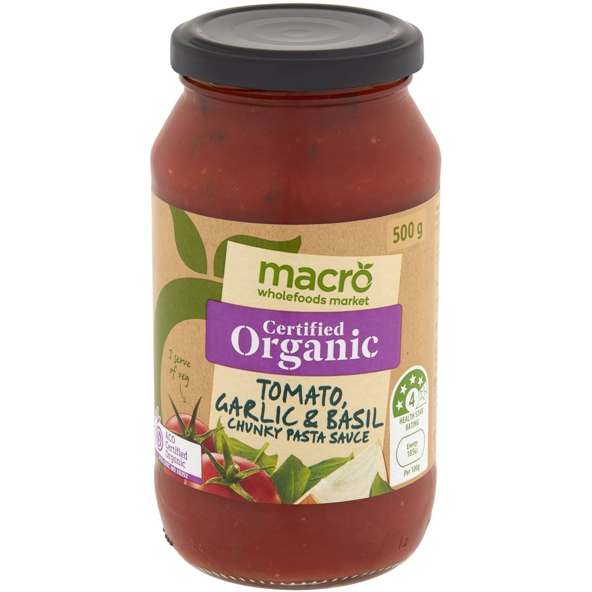 Calories in Macro Organic Pasta Sauce Chunky Tomato Garlic Basil calcount