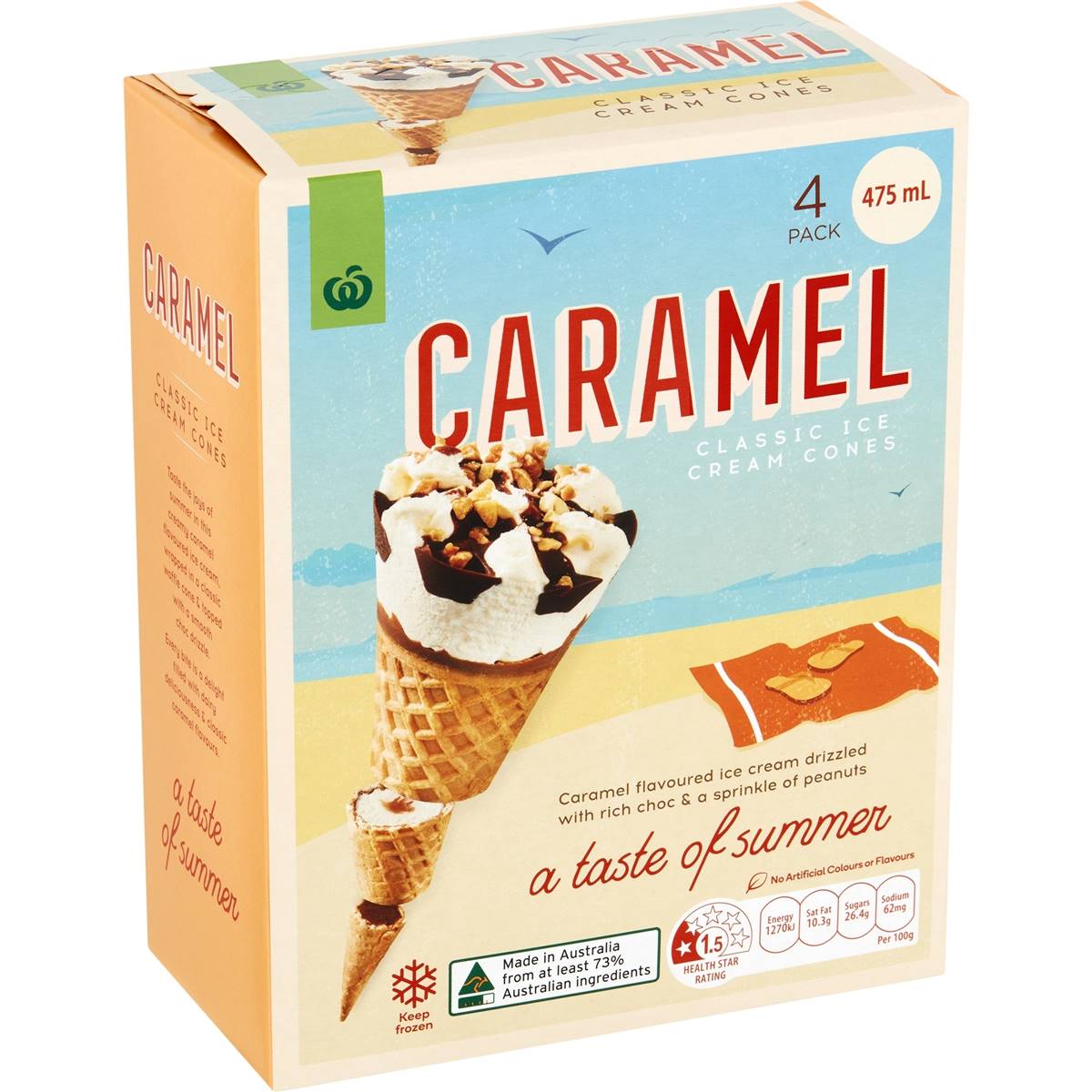 313 calories in Woolworths Ice Cream Cones Caramel (100g) calcount