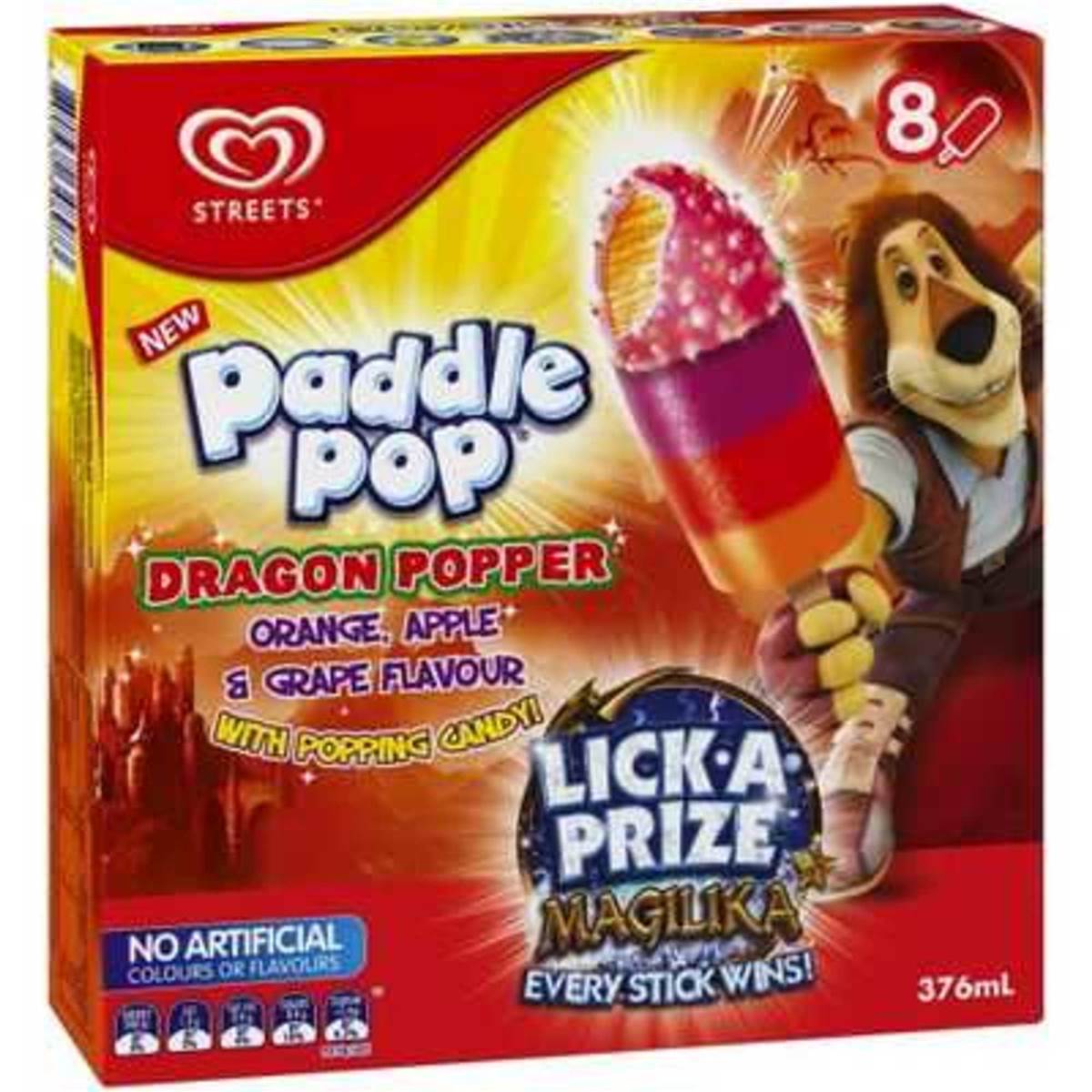 Streets Paddle Pop Ice Cream Dragon Popper 8pk 376ml | Woolworths