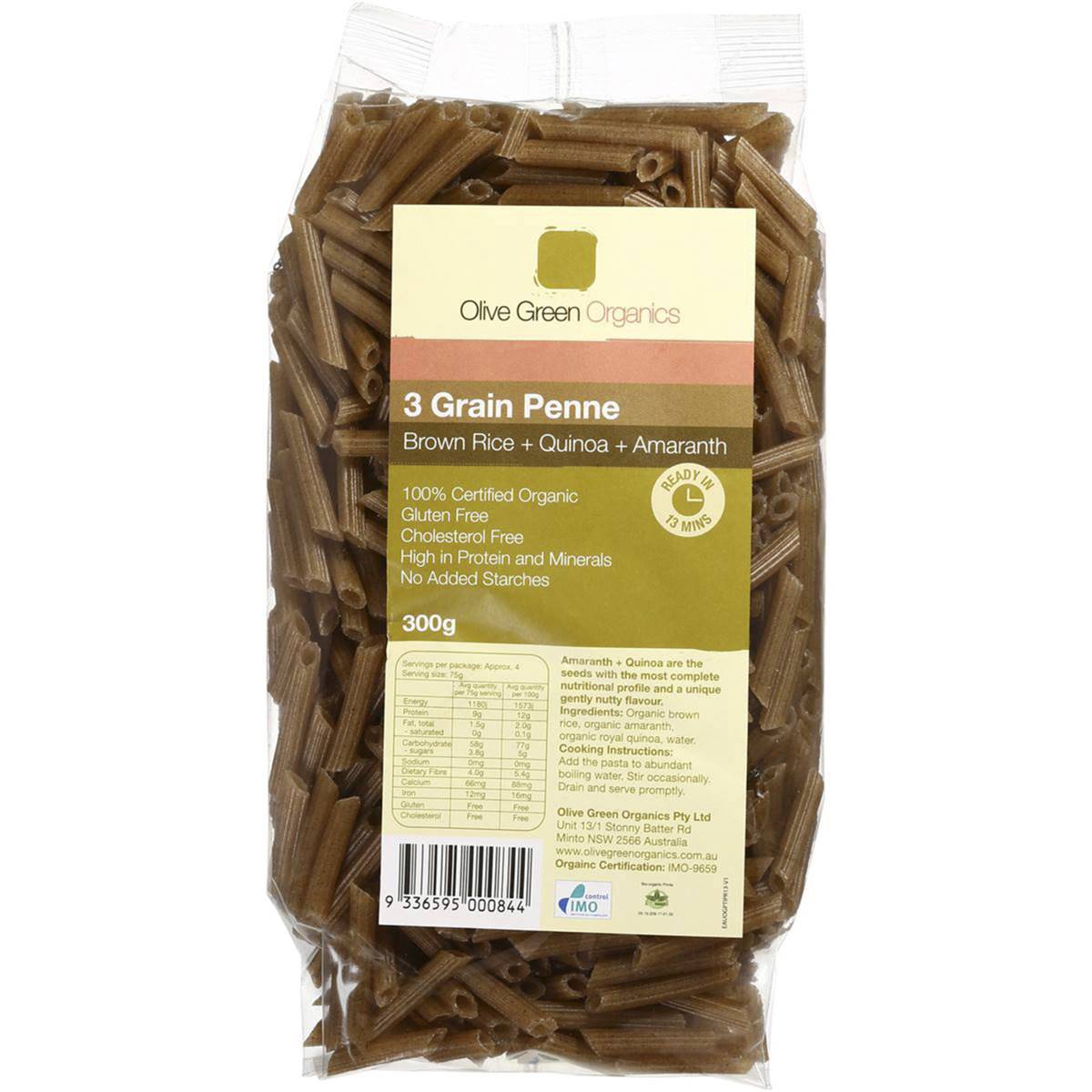 376 calories in Olive Green Organics Penne Tri Grain (100g) calcount