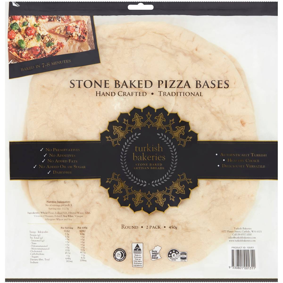 Calories in Turkish Bakeries Stone Baked Pizza Bases