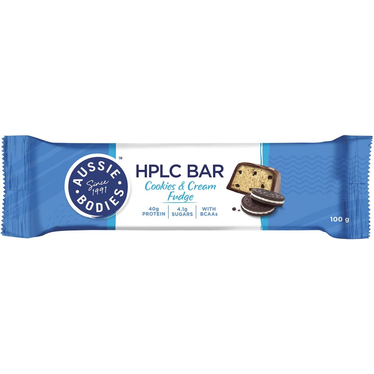 Calories in Aussie Bodies Hplc Protein Bar Cookies & Cream Fudge calcount
