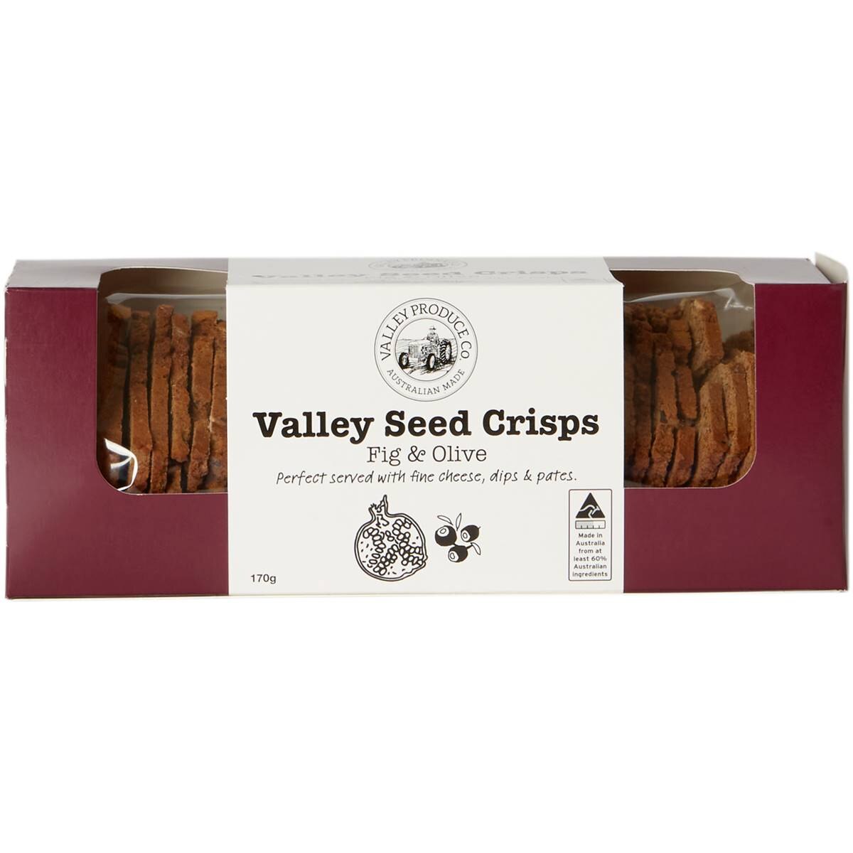 Calories in Valley Produce Company Seed Crisps Fig & Olive