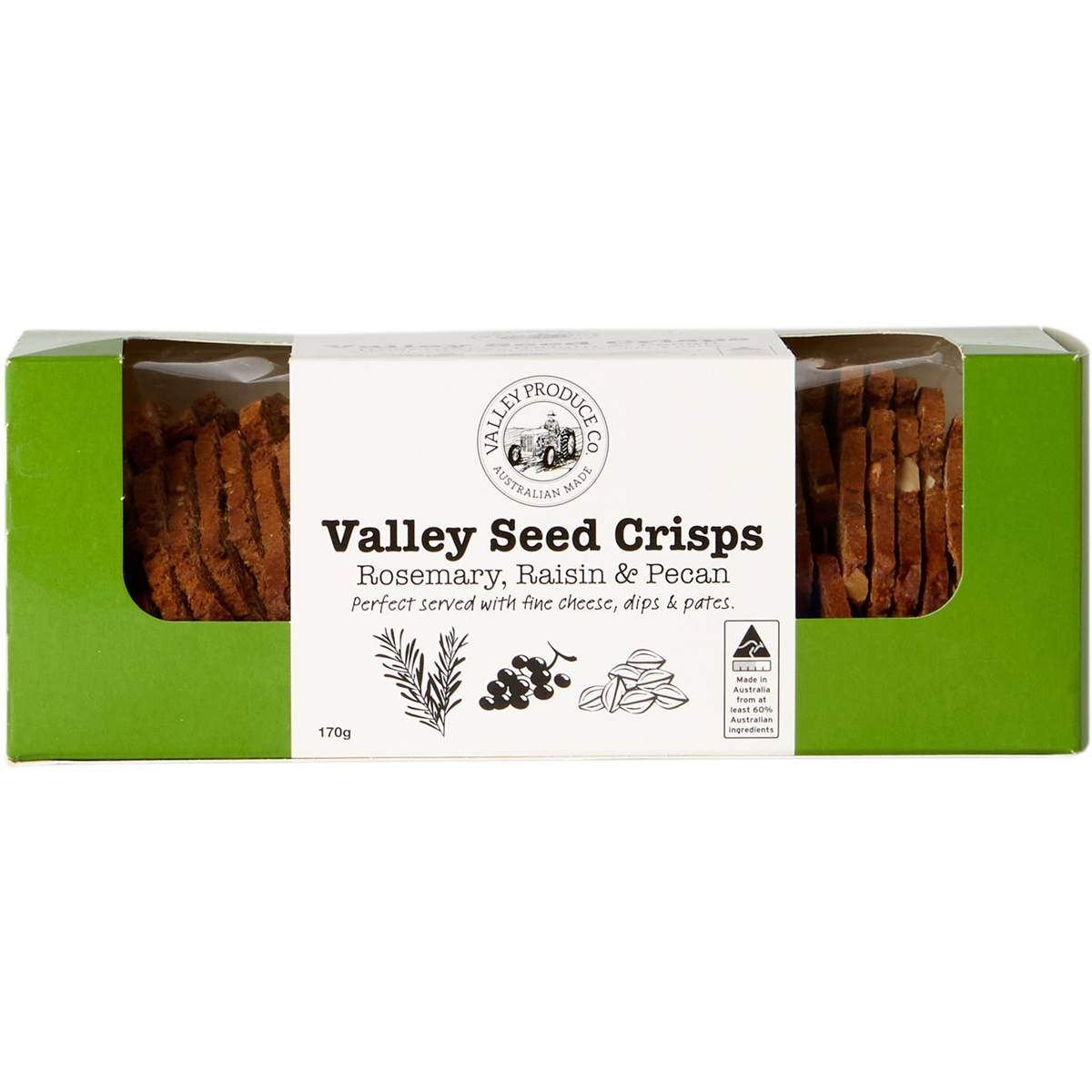 Calories in Valley Produce Company Seed Crisps Rosemary Raisin & Pecan
