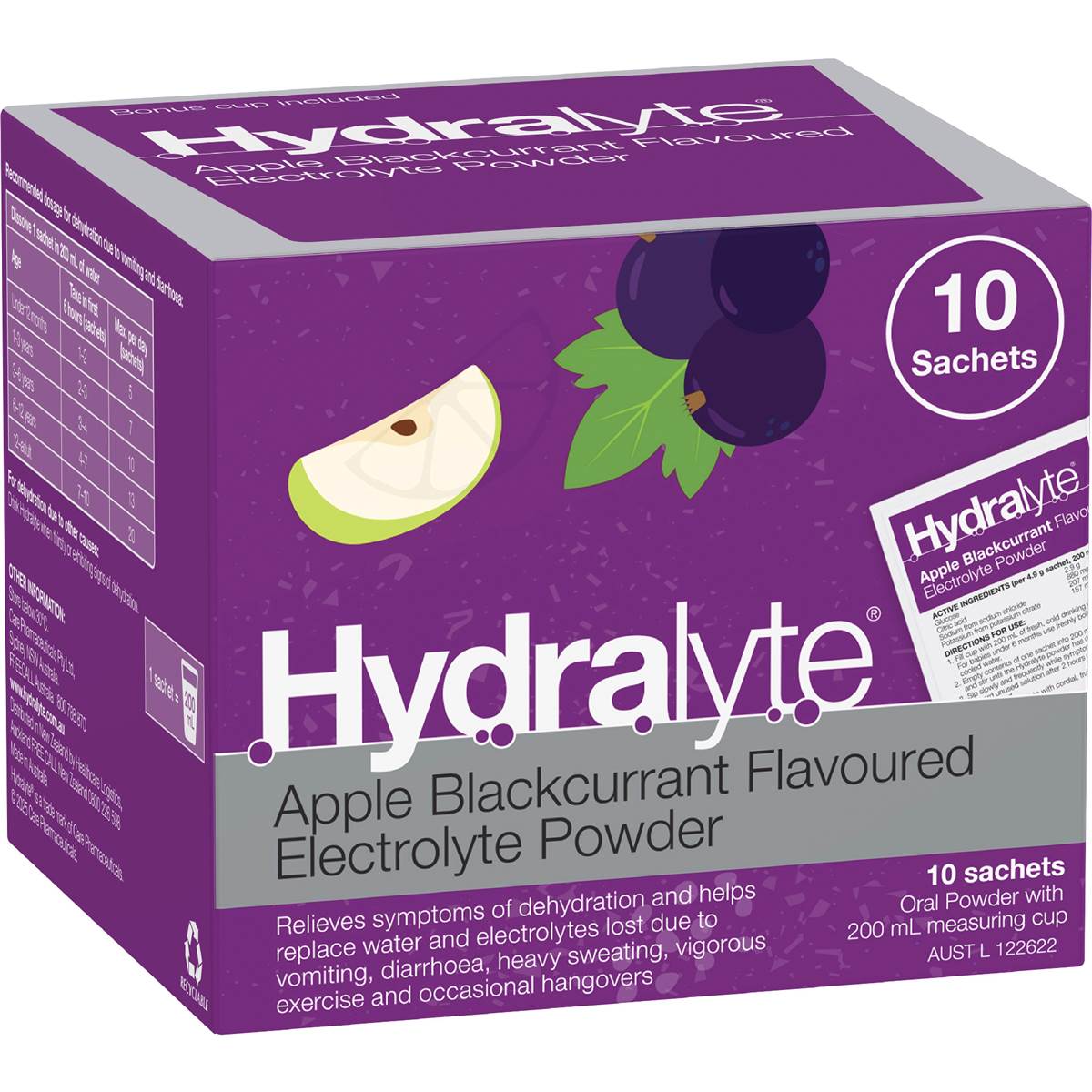 Hydralyte Electrolyte Powder Sachets Apple Blackcurrant 10 pack