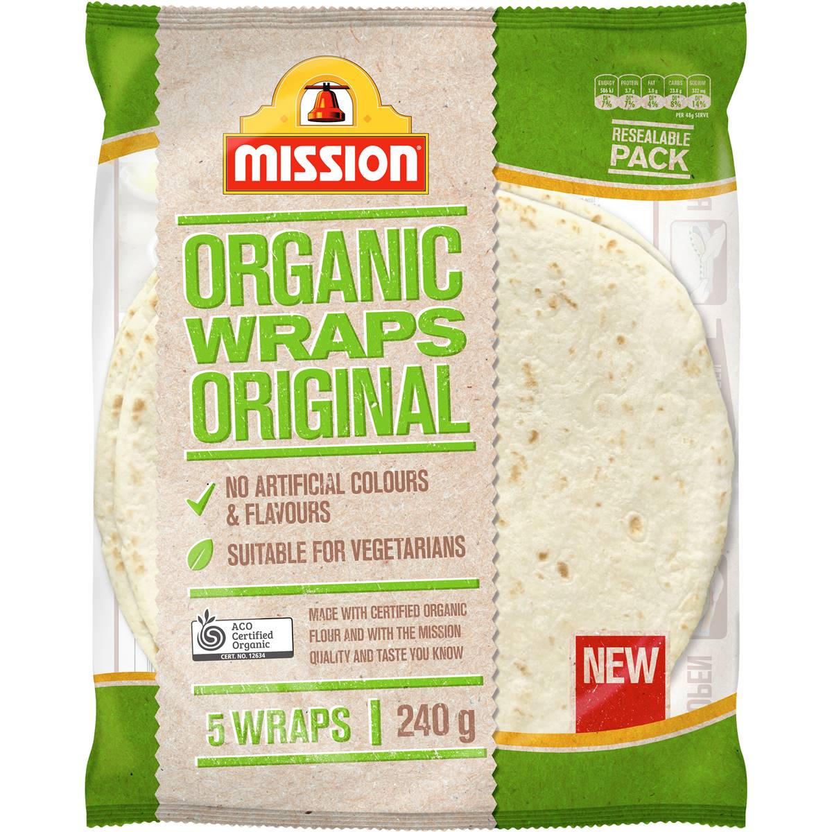 Calories in Mission Organic White Wrap calcount