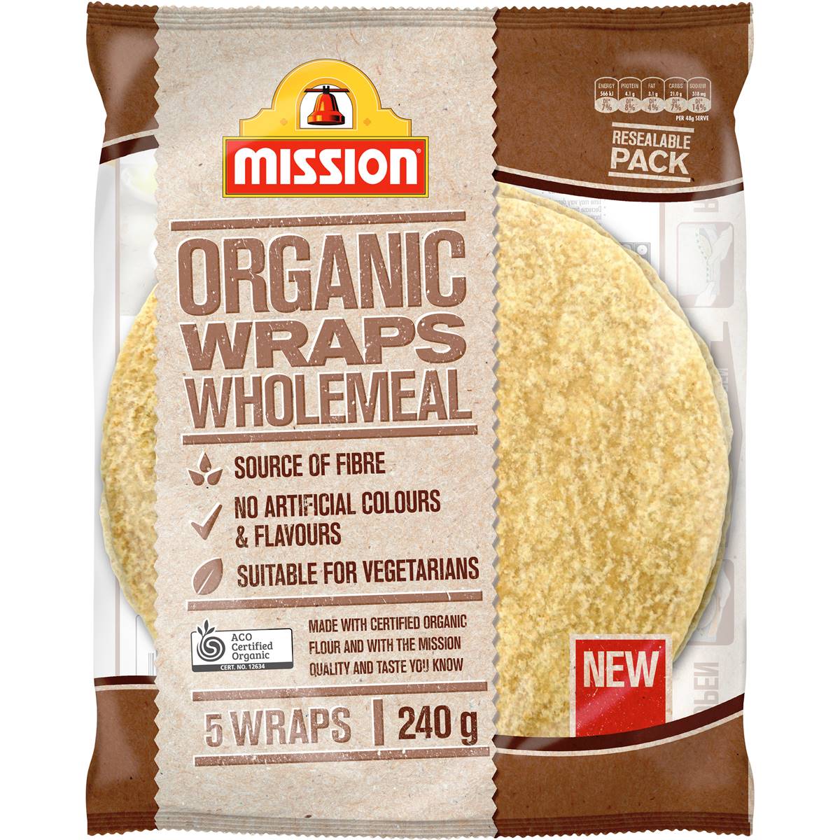 calories-in-mission-organic-wholemeal-wrap-calcount