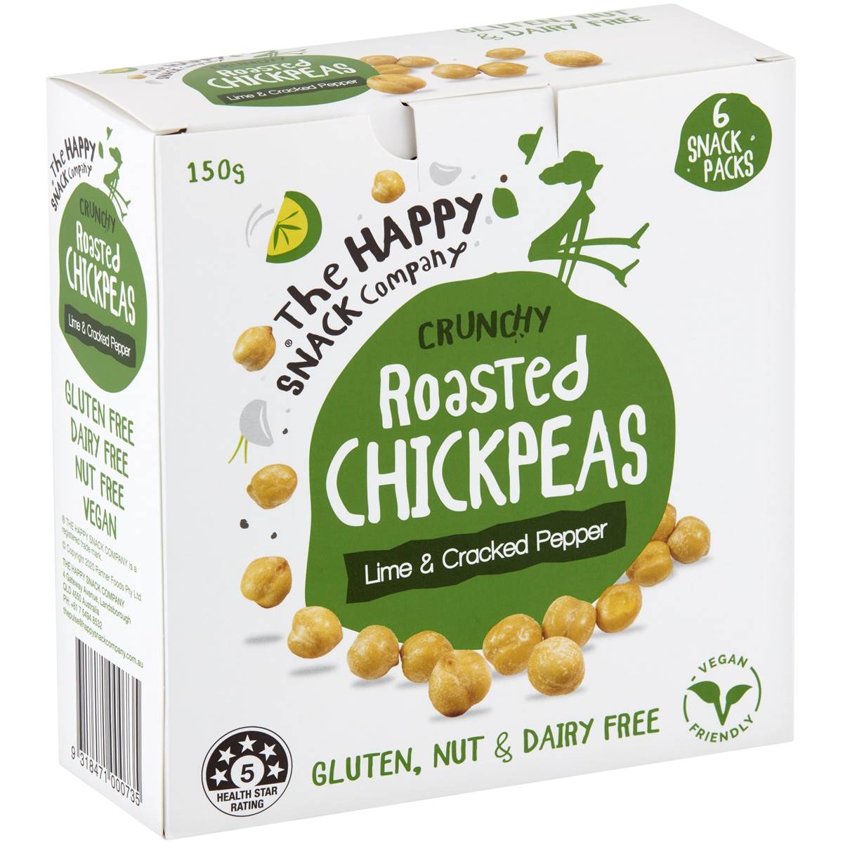 Calories in The Happy Snack Company Crunchy Roasted Chickpeas Lime & Cracked Pepper