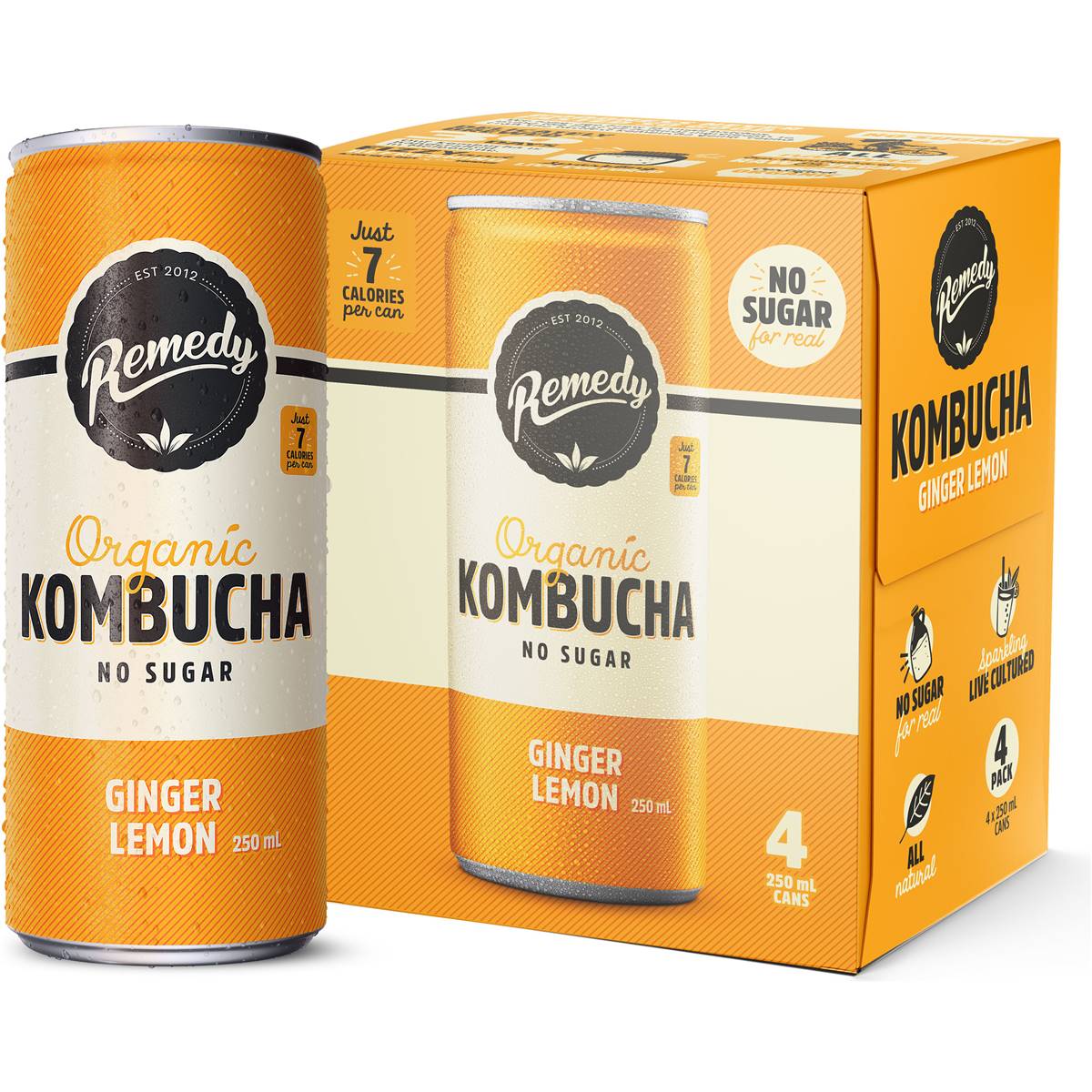 Remedy Lemon Ginger Kombucha 250mL x 4 pack