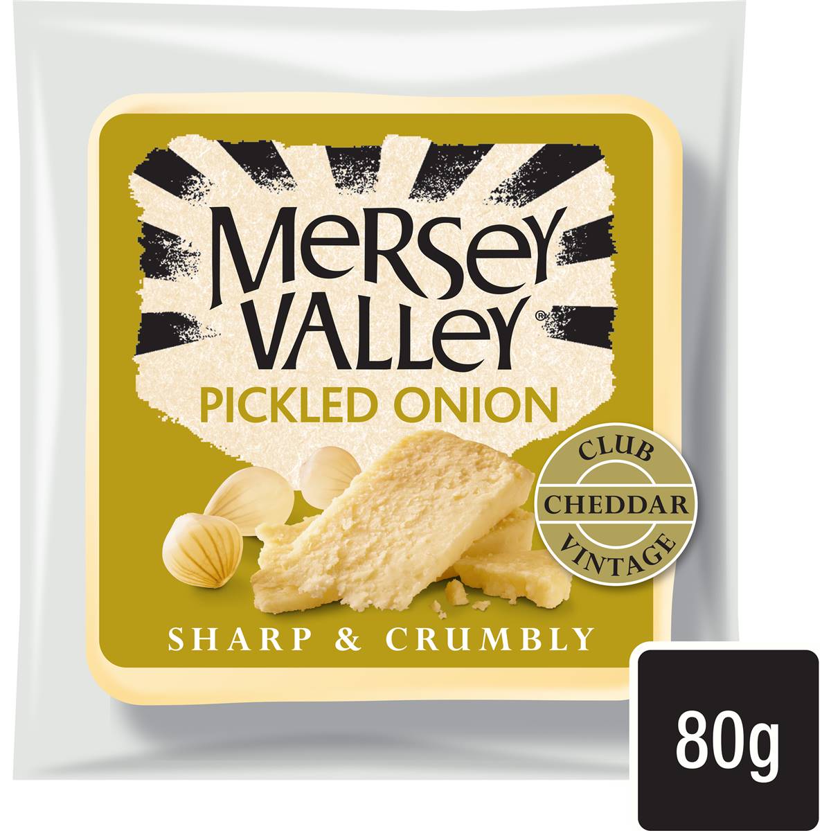Mersey Valley Pickled Onion Cheddar Cheese Block 80g