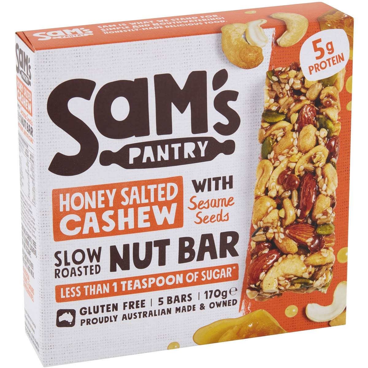 Calories in Sam's Pantry Honey Salted Cashew Nut Bar calcount