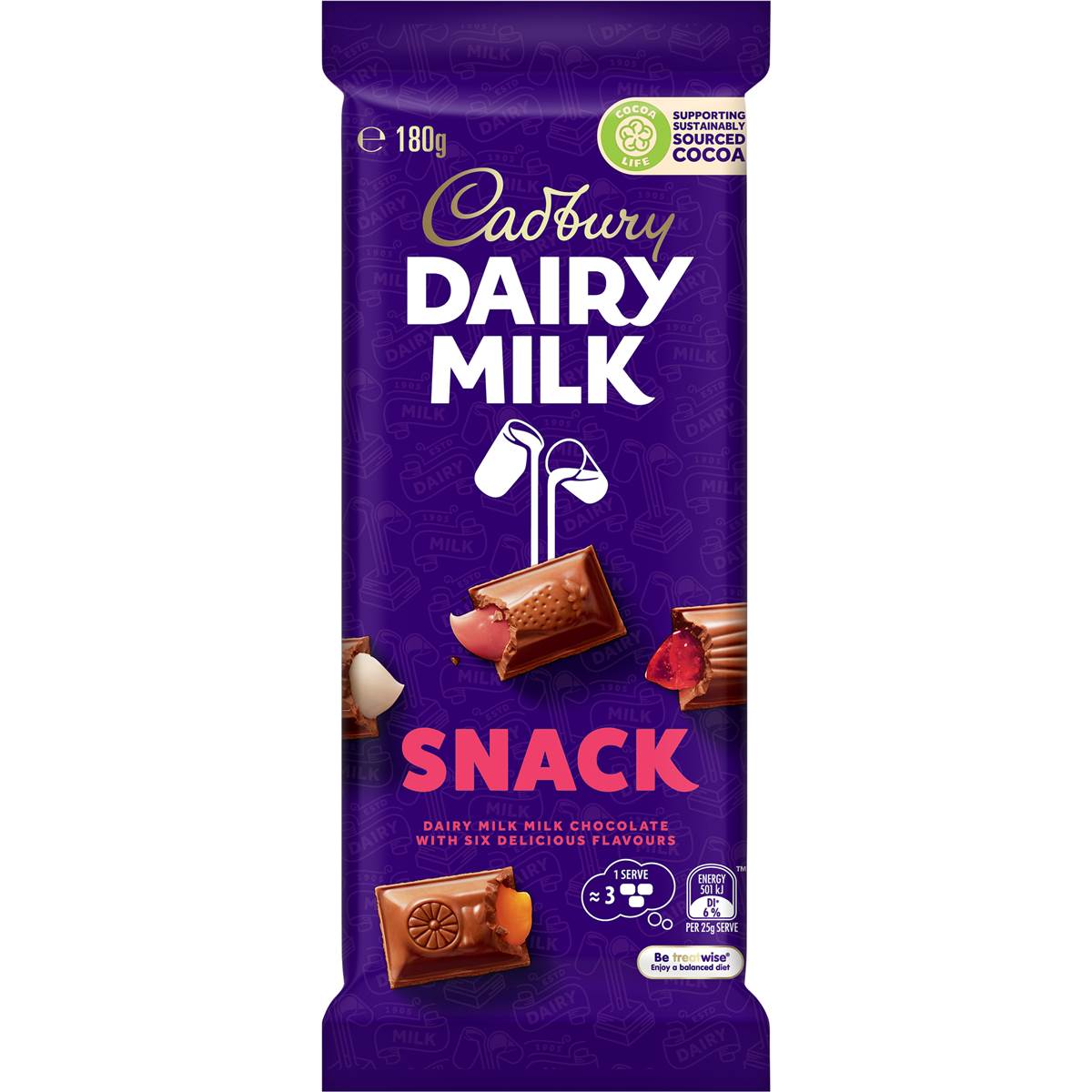 Cadbury Dairy Milk Snack Chocolate Block 180g
