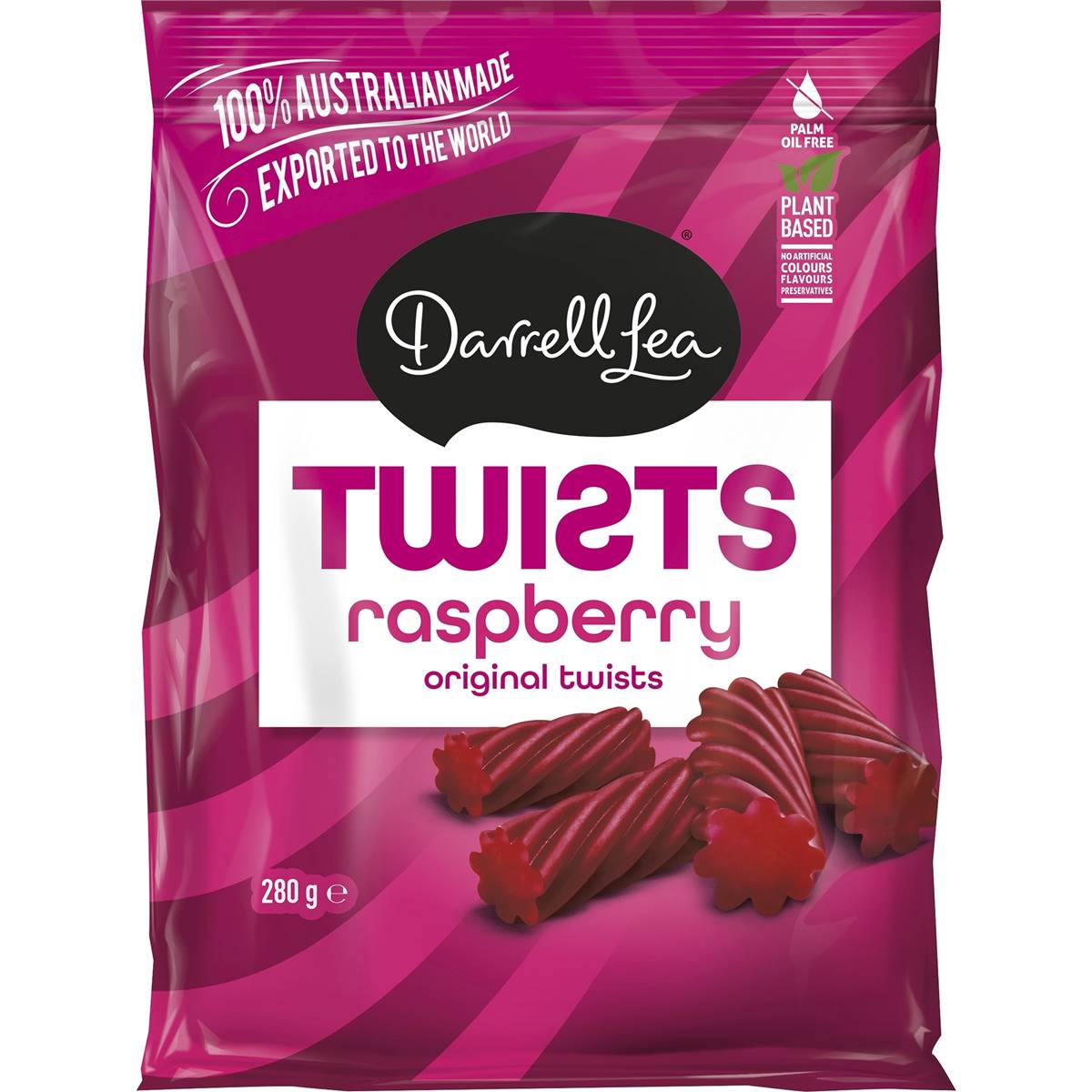 Calories in Darrell Lea Twists Raspberry Liquorice