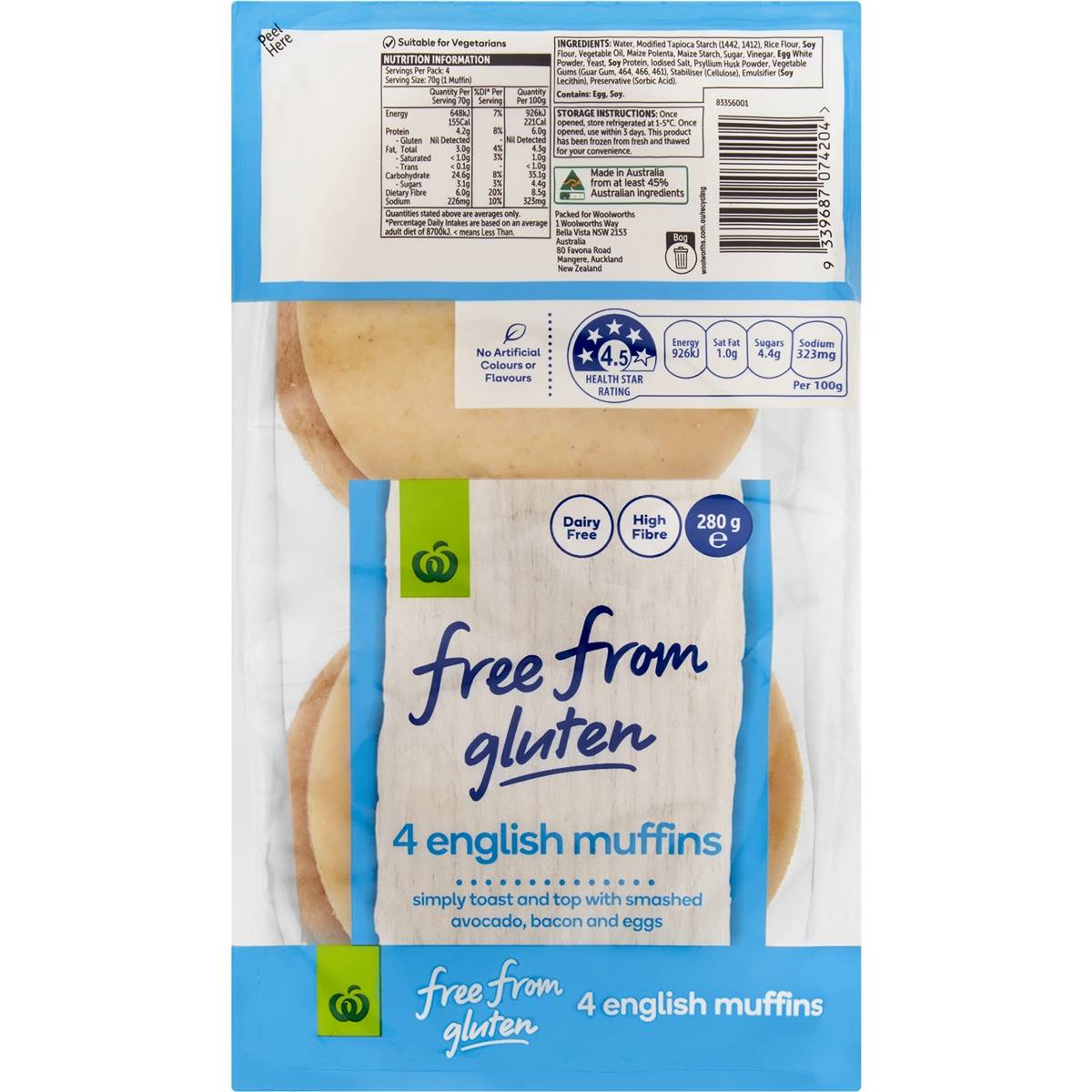 Calories in Woolworths Free From Gluten Eng Muffins