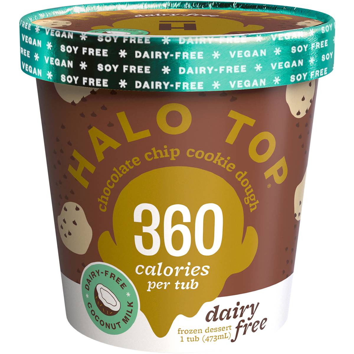 Calories in Halo Top Dairy Free Choc Chip Cookie Dough Frozen Dessert