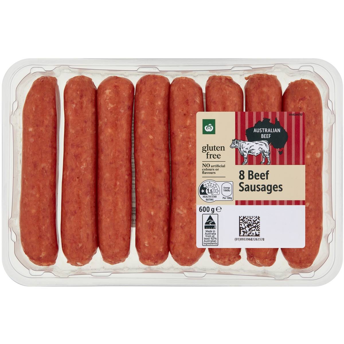 Calories in Woolworths 8 Beef Sausages