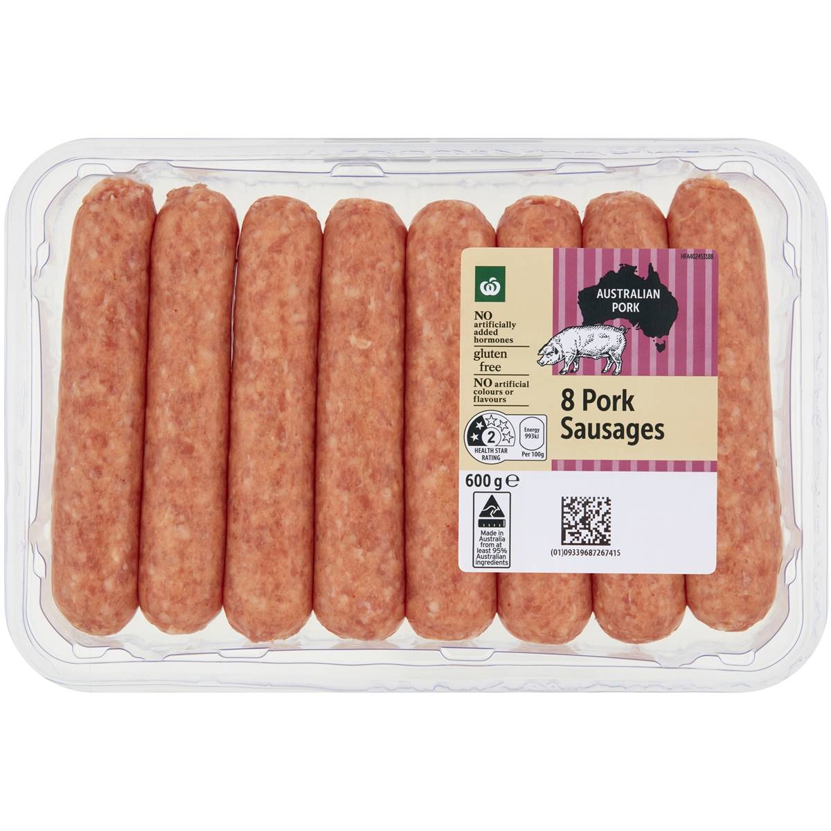 Calories in Woolworths 8 Pork Sausages