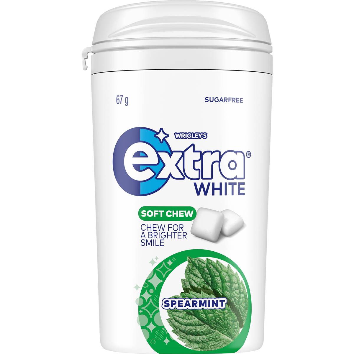 Calories in Extra Soft Chew White Spearmint Chewing Gum Sugar Free Bottle