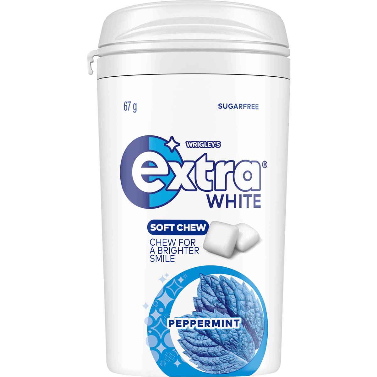 Calories in Extra Soft Chew White Peppermint Chewing Gum Sugar Free Bottle