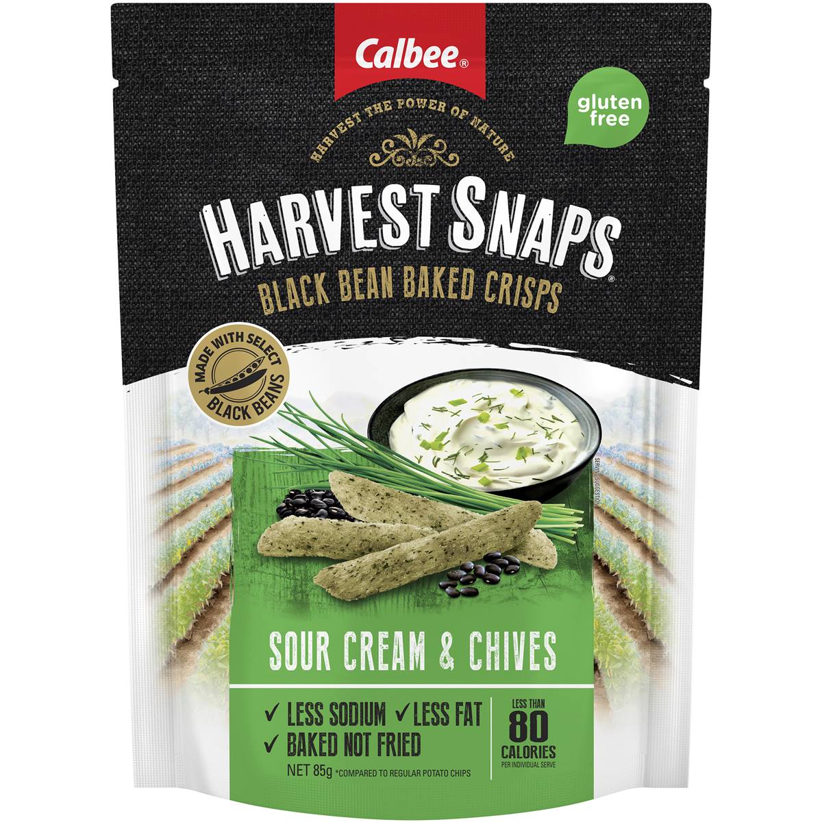 Calories in Calbee Harvest Snaps Black Bean Sour Cream Baked Crisps