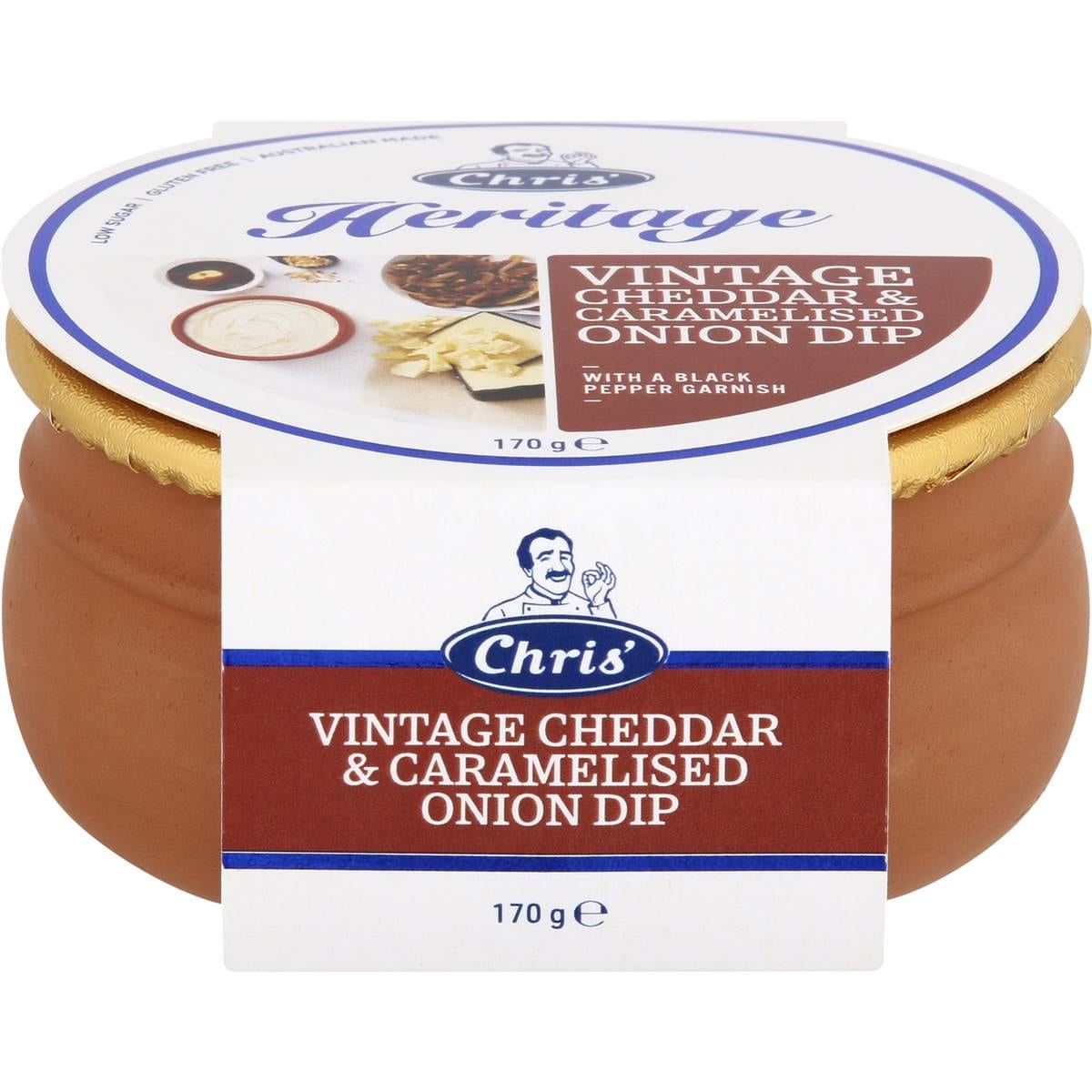 Chris' Heritage Dips Vintage Cheddar & Caramelised Onion Cheese
