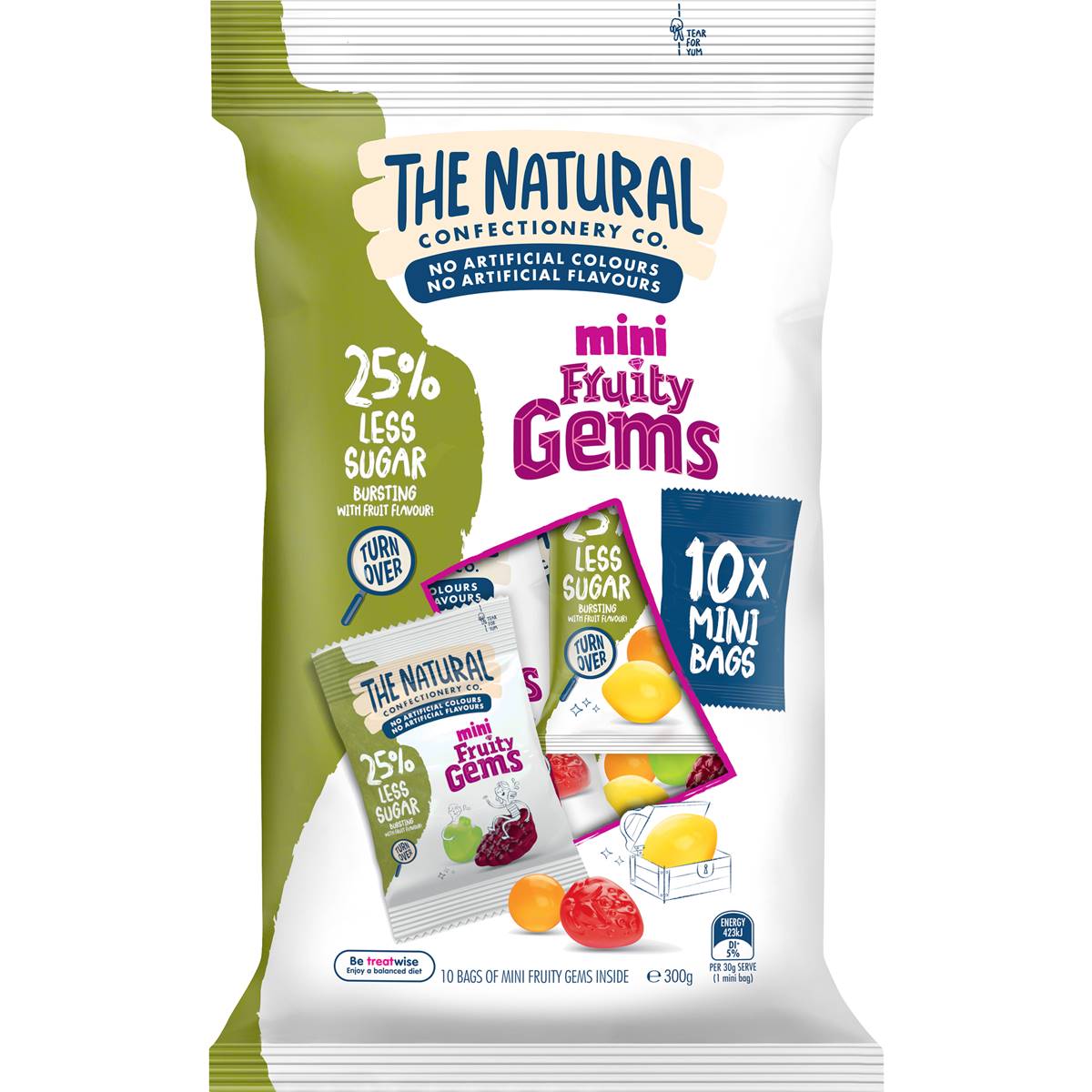 Calories in The Natural Confectionery Co. 25% Less Sugar Mini Fruity Gems Lollies