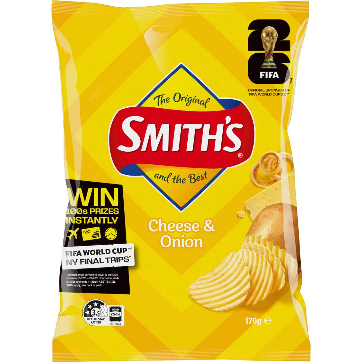 Smith's Crinkle Cut Potato Chips Cheese & Onion 170g