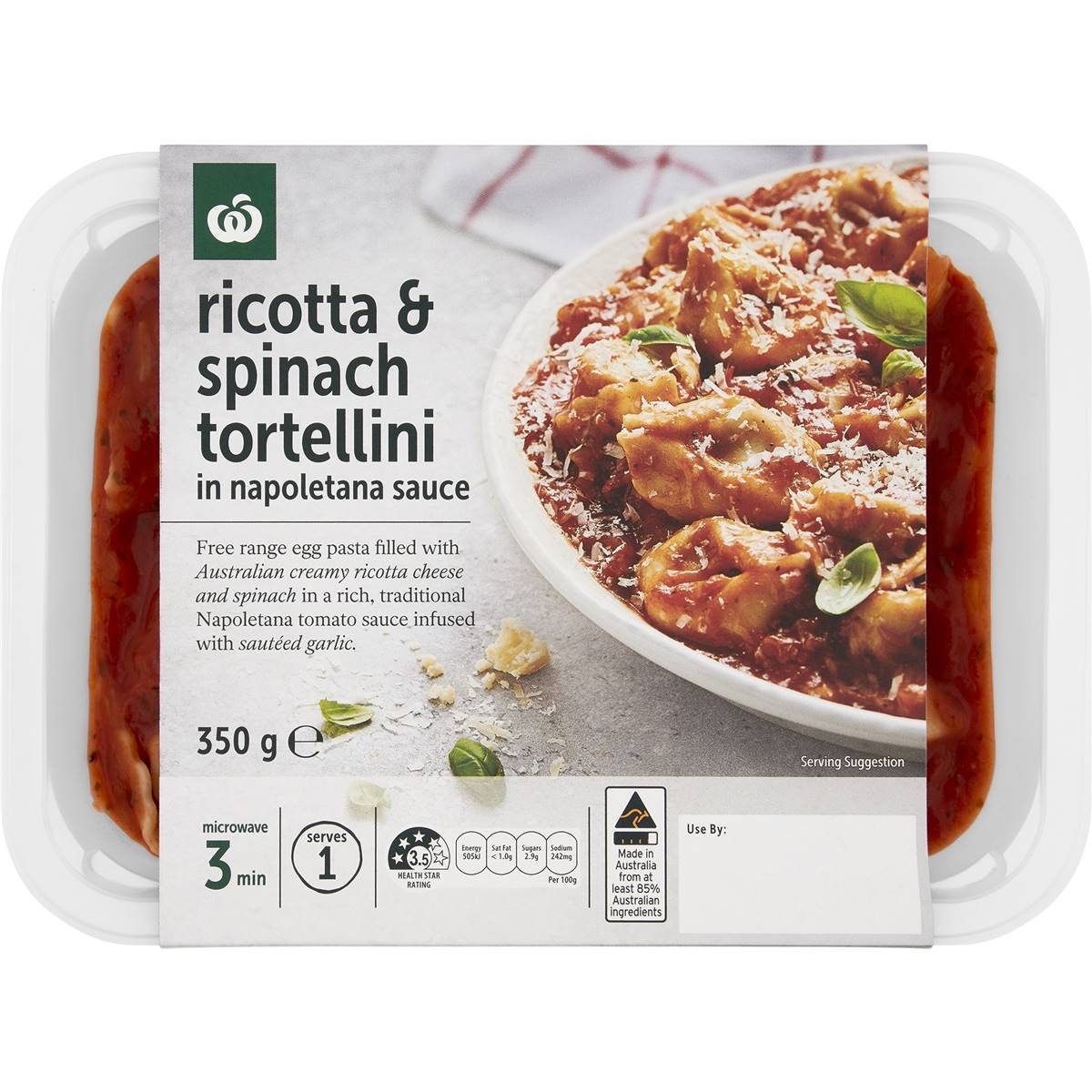 Calories in Woolworths Spinach & Ricotta Tortellini With Napolitana