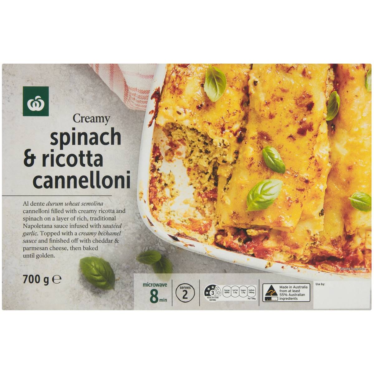 Calories in Woolworths Ricotta & Spinach Cannelloni