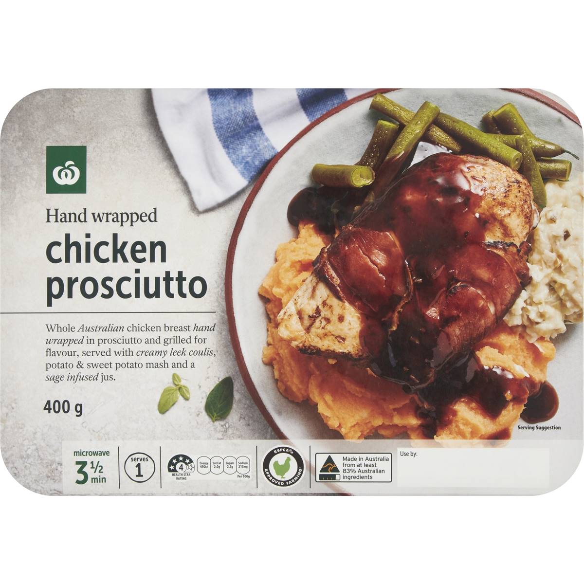 Calories in Woolworths Prosciutto Wrapped Chicken