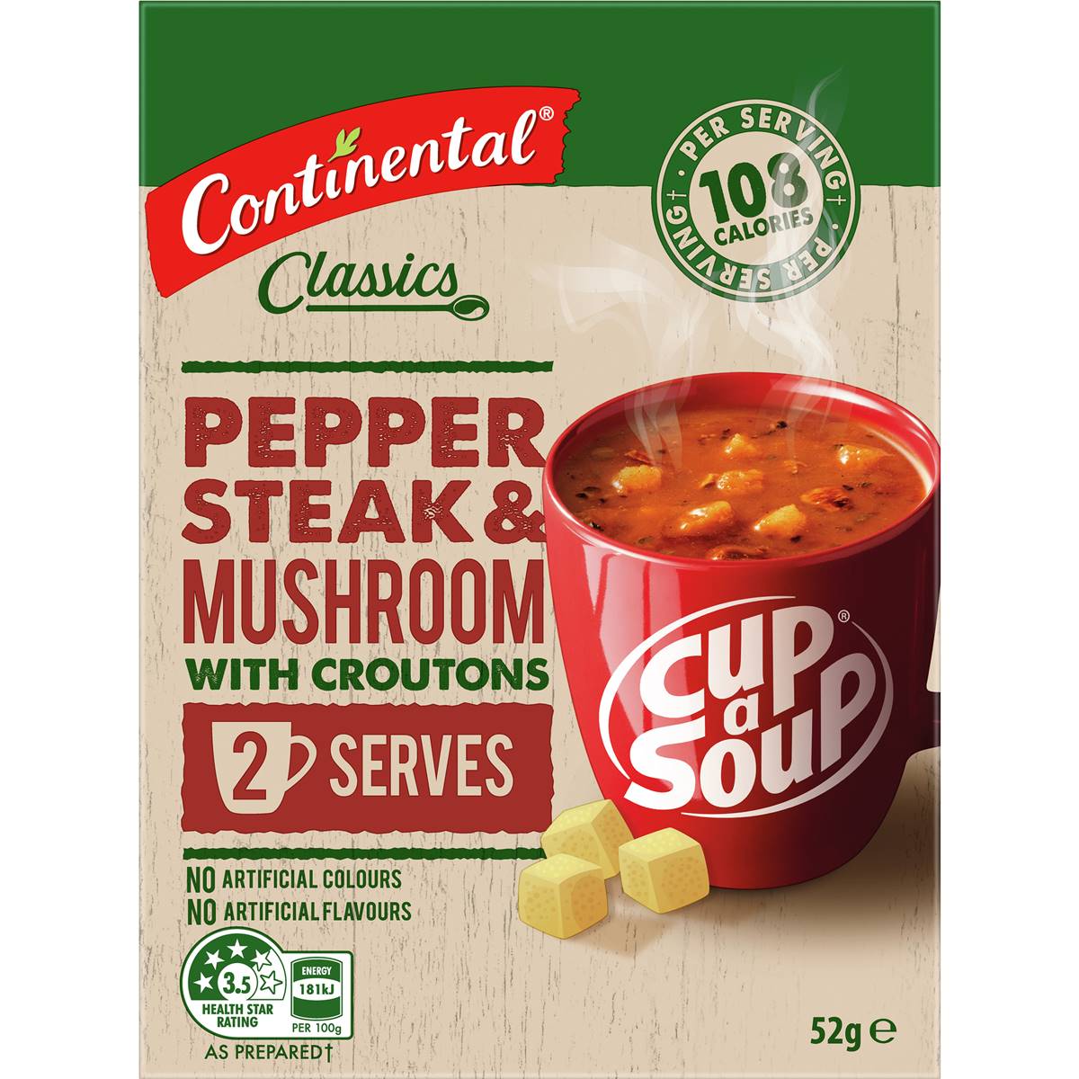 Calories in Continental Cup A Soup Pepper Steak & Mushroom With