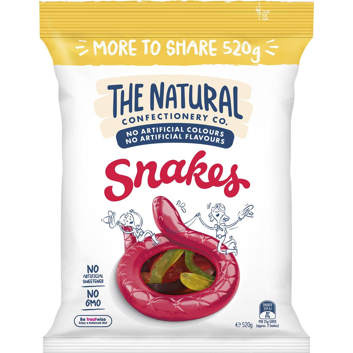Calories in The Natural Confectionery Co. Snakes Lollies