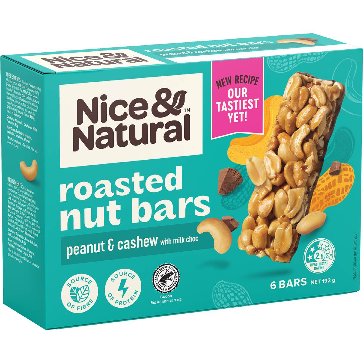 Nice & Natural Roasted Nut Bars Peanut & Cashew With Milk Choc 6 pack