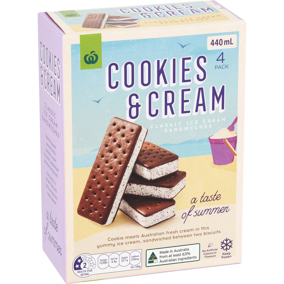 Calories in Woolworths Cookies & Cream Ice Cream Sandwich