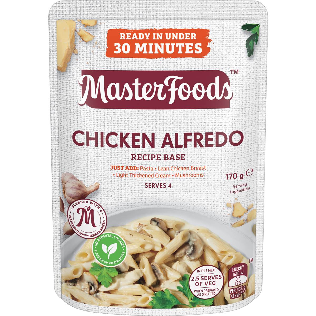 Calories in Masterfoods Chicken Alfredo Recipe Base Calorie Counter