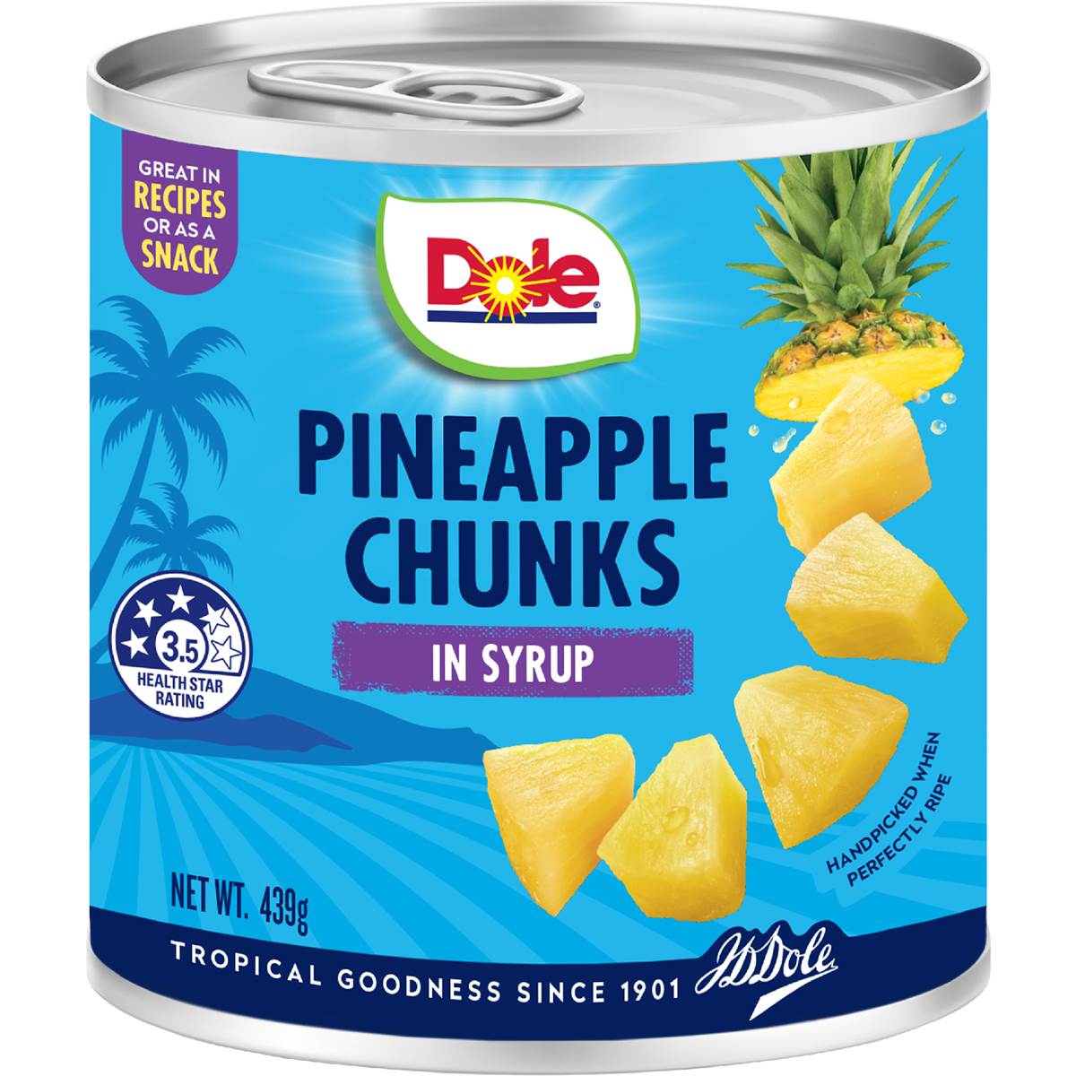 Calories in Dole Premium Tropical Pineapple Chunks In Syrup calcount