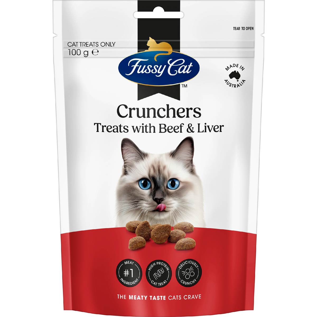 Fussy Cat Grain Free Crunchers Adult Cat Treats With Beef & Liver 100g – Woolworths