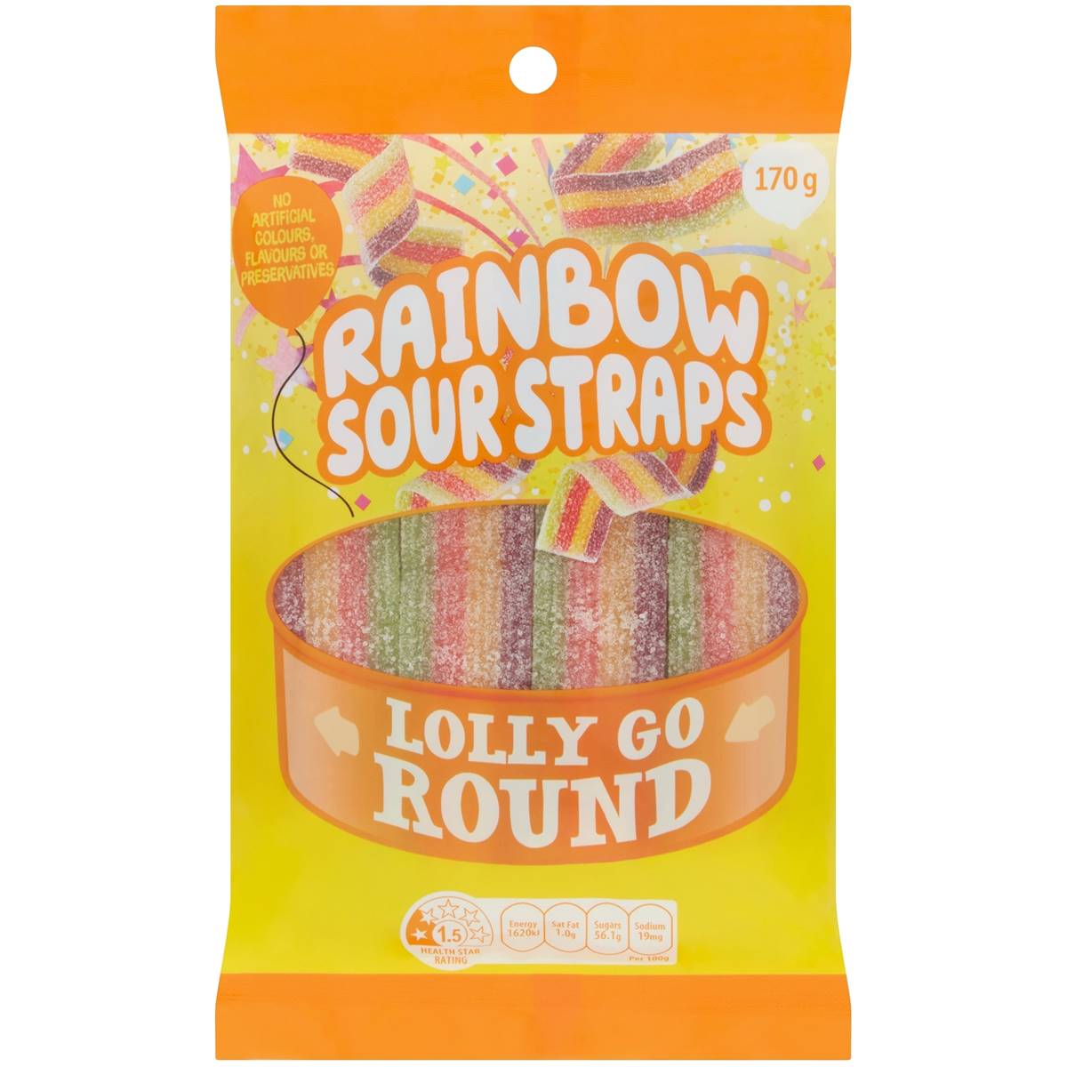 Calories in Lolly Go Round Round Rainbow Sour Straps