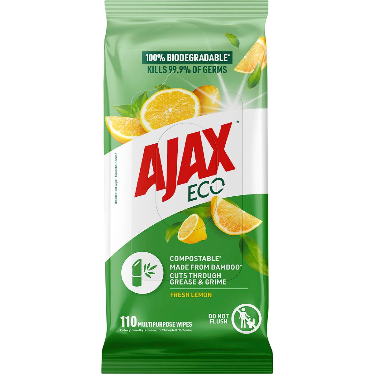 Ajax Antibacterial Disinfectant Cleaning Wipes Fresh Lemon 110 pack