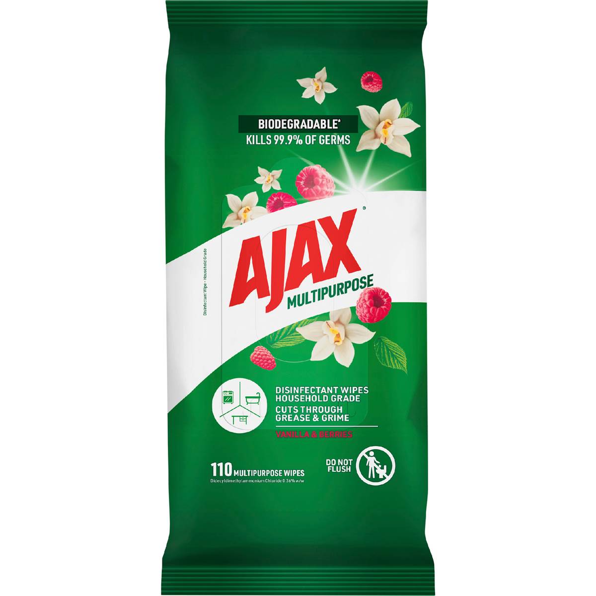 Ajax Antibacterial Disinfectant Cleaning Wipes Vanilla Berries 110 pack