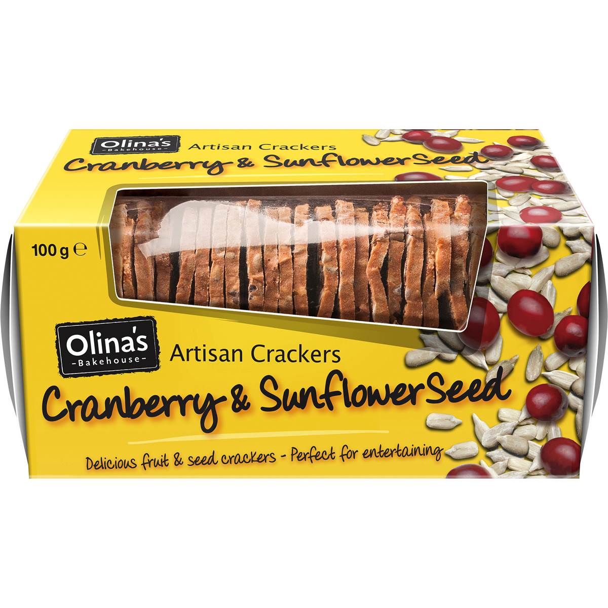 Olina's Bakehouse Artisan Crackers Biscuits Cranberry & Sunflower Seed 100g
