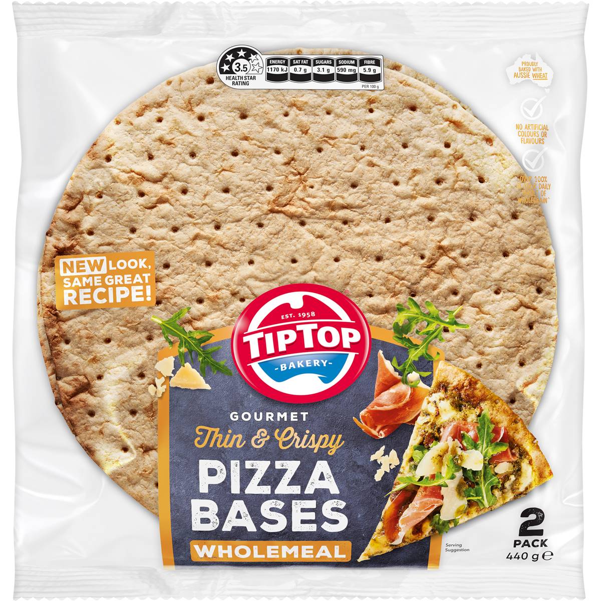 Calories in Tip Top Pizza Bases Wholemeal 12 Inch