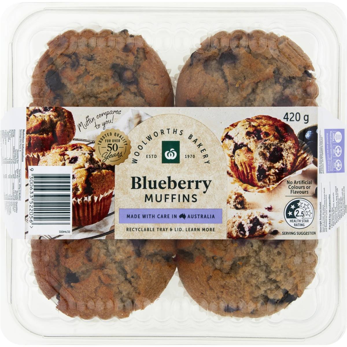 Calories in Woolworths Blueberry Muffins