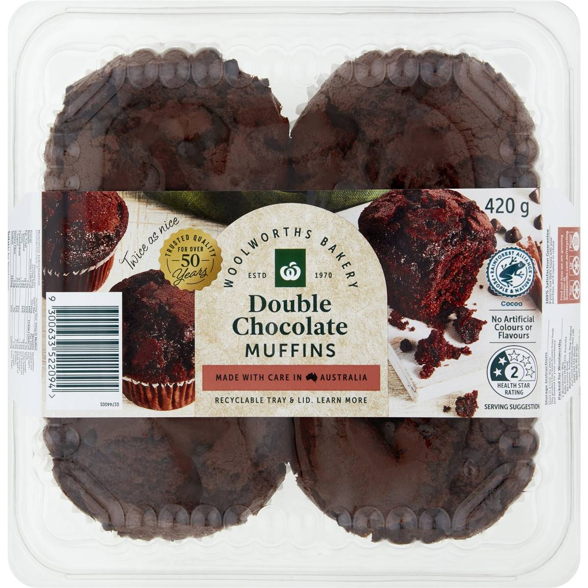 Calories in Woolworths Select Double Choc Chip Muffin 4pk