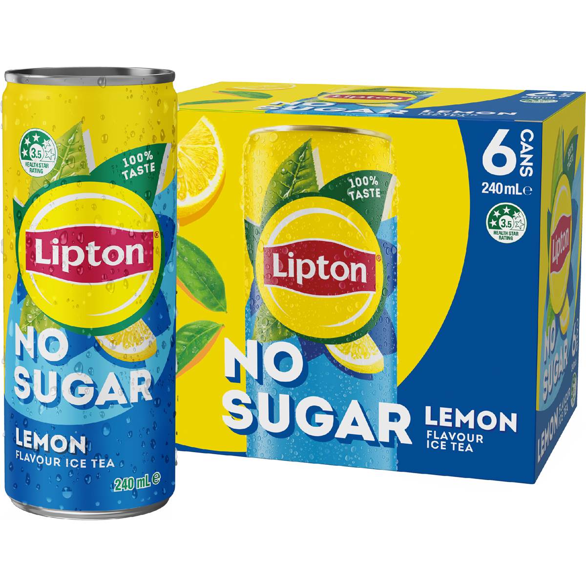 Lipton Ice Tea No Sugar Lemon Flavour Iced Tea Cans 240mL x 6 pack