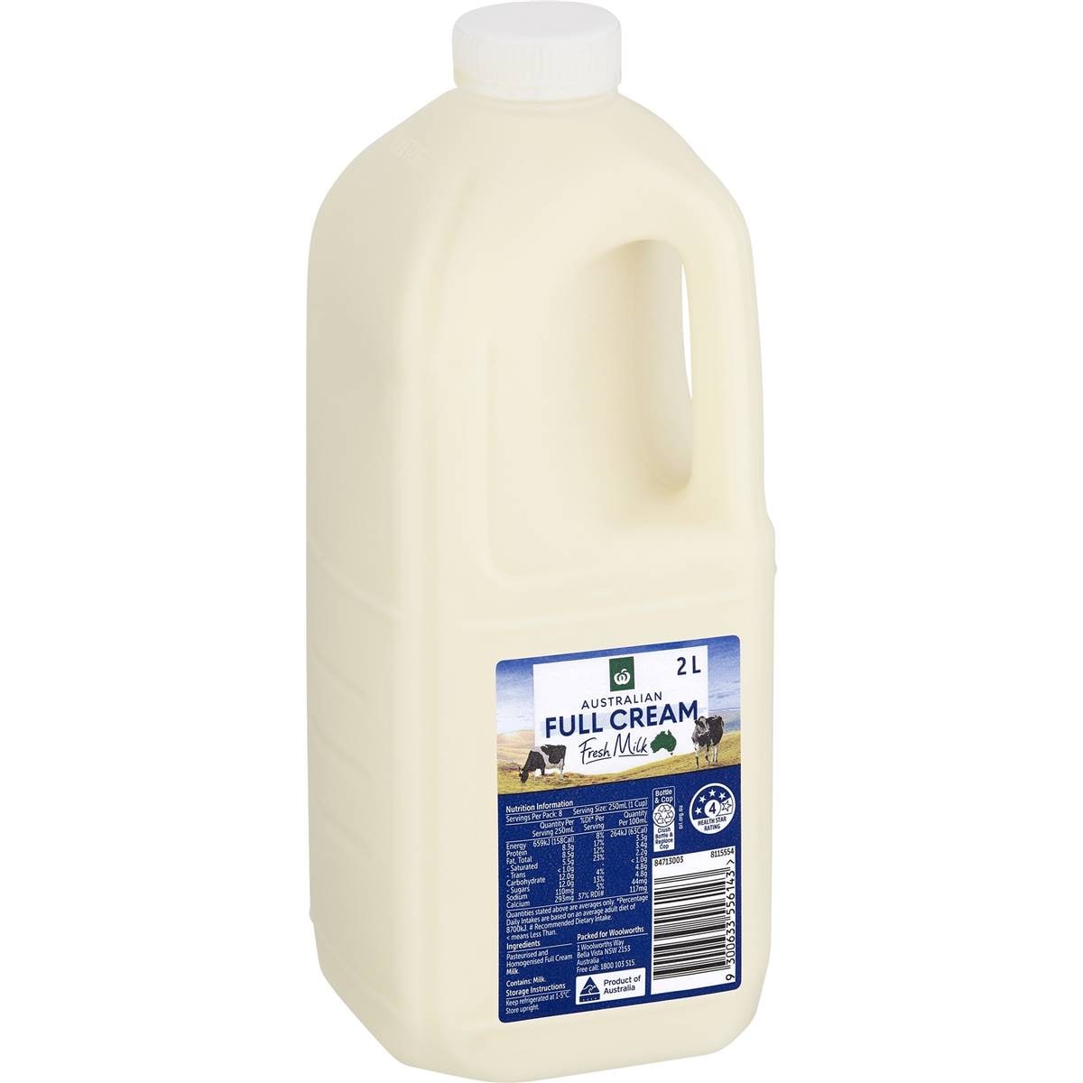 Calories in Woolworths Full Cream Milk Calorie Counter Australia