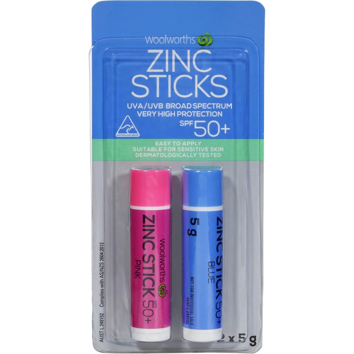 Woolworths Zinc Sticks Spf 50+ 2pk Woolworths