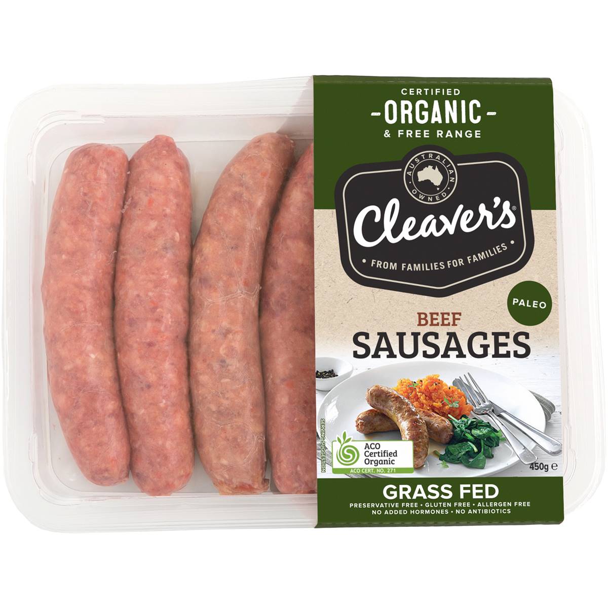 238 calories in Cleaver's Organic Paleo Beef Sausages (100g) calcount