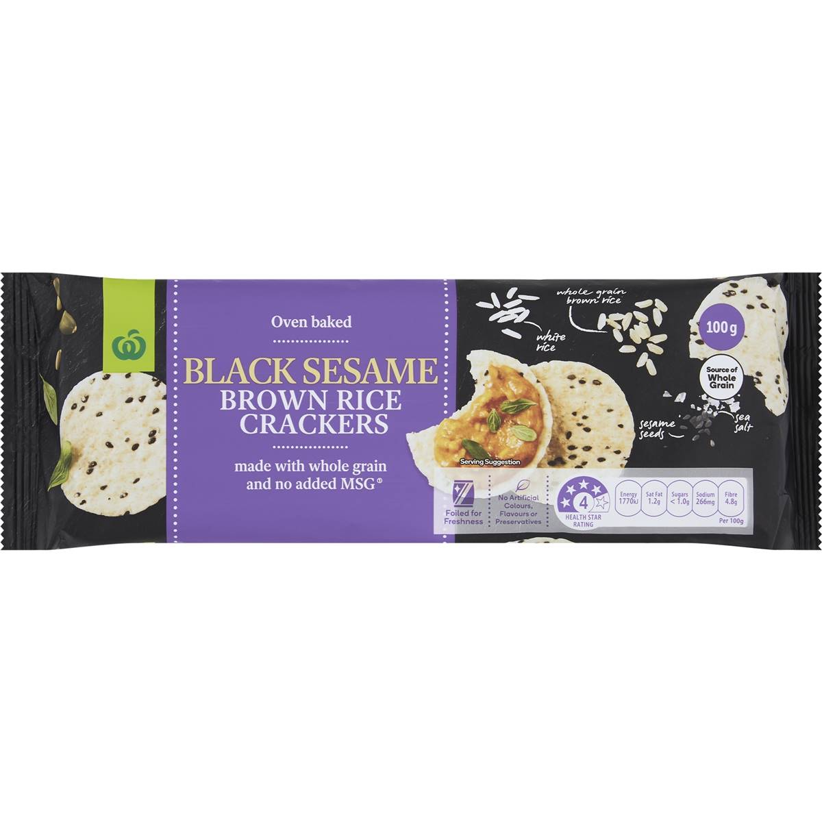 Calories in Woolworths Black Sesame Brown Rice Cracker